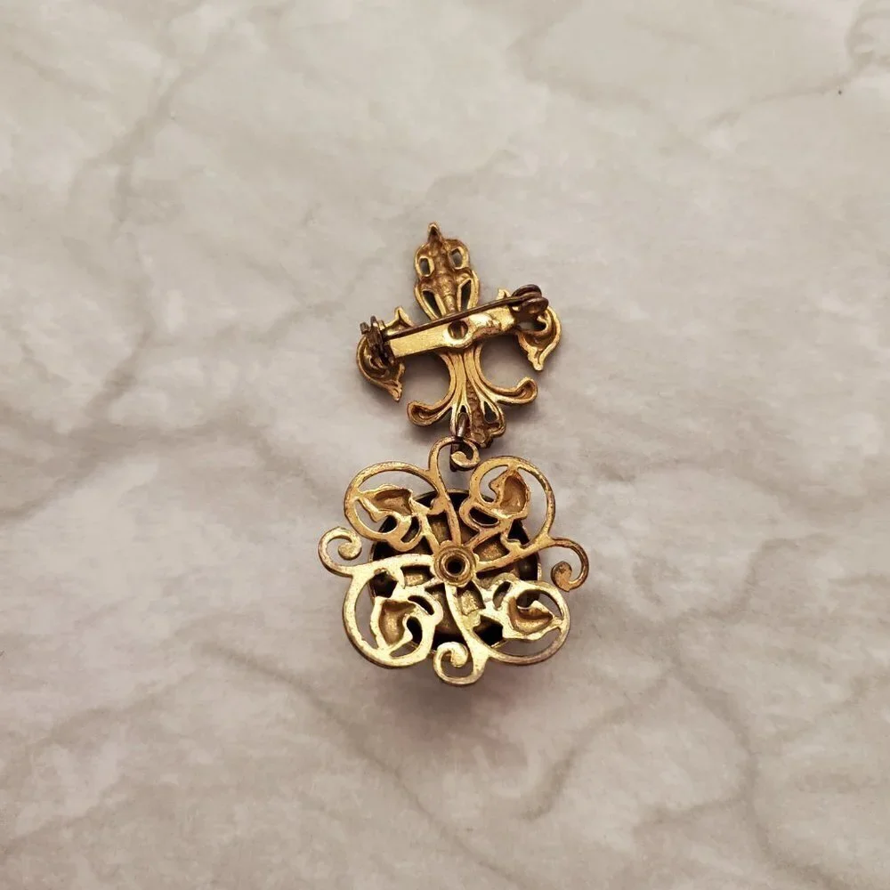 ⚜ Vintage 1980s 80s Bronze Cameo fleur-de-lis ⚜ - Picture 2 of 3